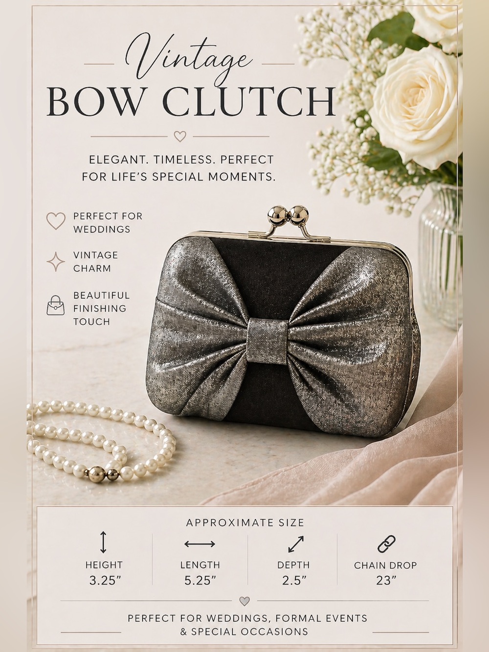 Bow Satin Clutch Silver Black Evening Bag Wedding Formal Purse - Picture 2 of 7